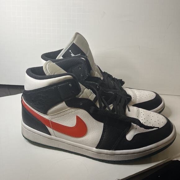 Nike Air Jordan 1 Black White Mid Alternate Swoosh Red Yellow SZ 8.5 BQ6472-063 - Picture 6 of 10